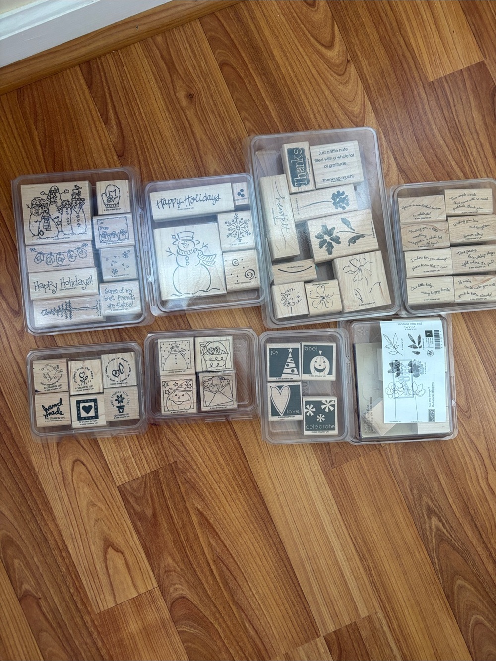 Stampin' Up! Wooden Holiday & Seasonal Stamp Set - Natural Wood Blocks. 8 sets